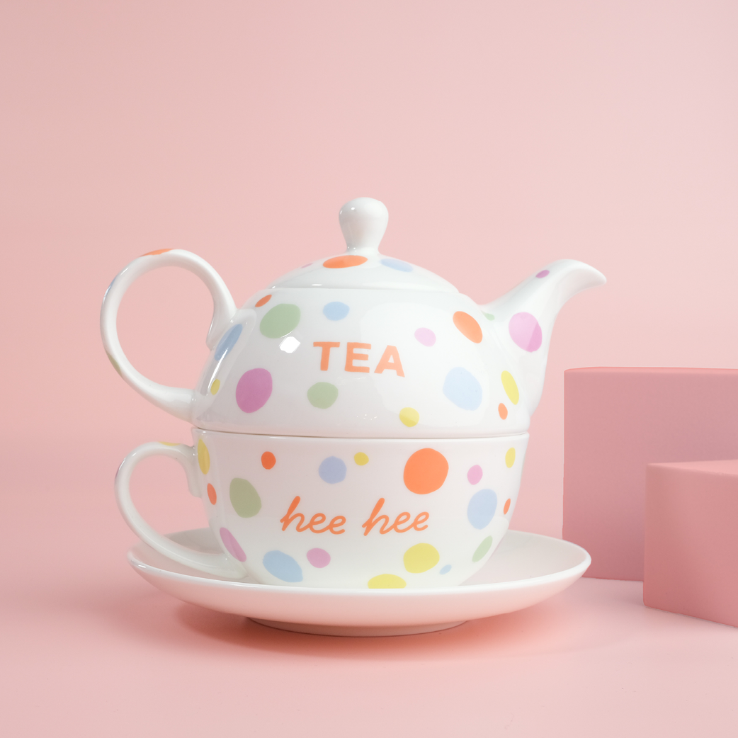 'Tea hee hee' - China Tea Pot, Mug & Saucer Set [Limited Availability]