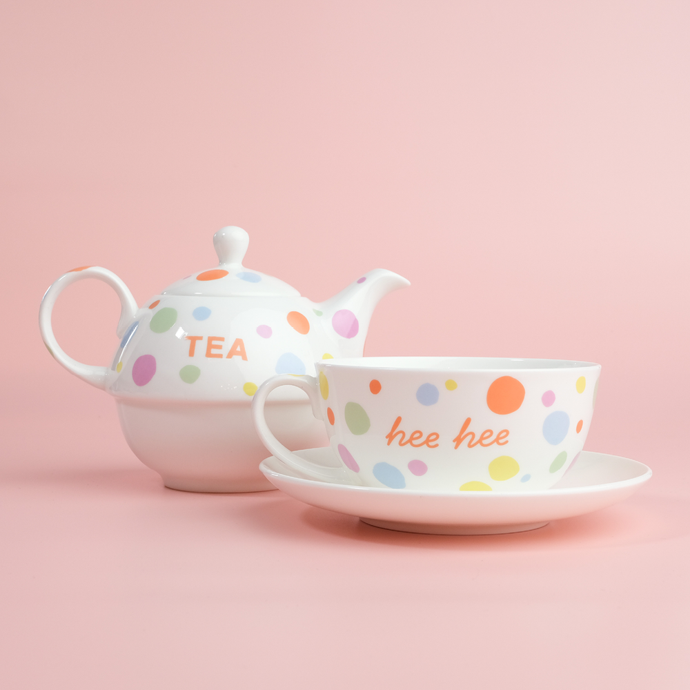 'Tea hee hee' - China Tea Pot, Mug & Saucer Set [Limited Availability]